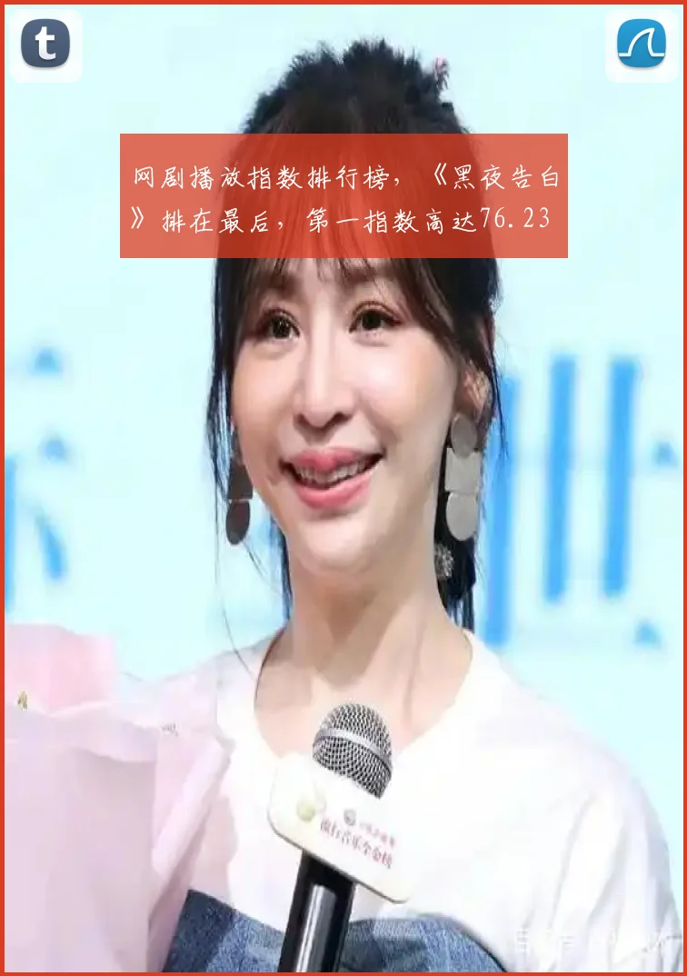 网剧播放指数排行榜，《黑夜告白》排在最后，第一指数高达76.23